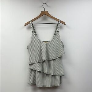 NWOT Lane Bryant Cacique Seersucker Striped Ruffle Tankini Swim Top Green 16